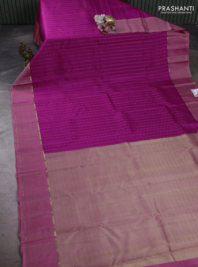 Pure kanchipuram silk saree purple and peach shade with allover zari weaves and zari woven border