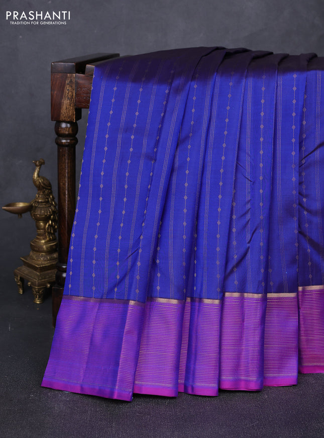 Pure kanchipuram silk saree blue and purple with allover zari weaves and zari woven border