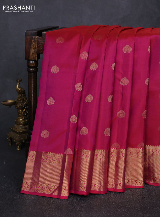 Pure kanchipuram silk saree magenta pink with zari woven buttas and zari woven border