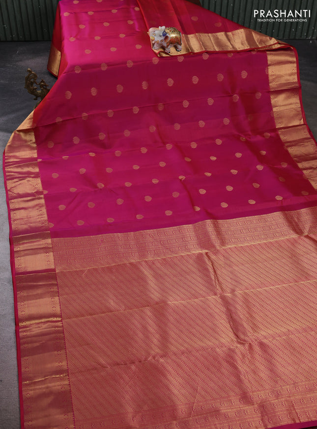 Pure kanchipuram silk saree magenta pink with zari woven buttas and zari woven border