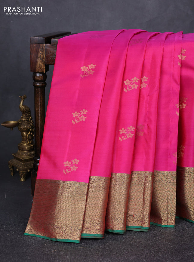 Pure kanchipuram silk saree pink and green with zari woven buttas and zari woven border