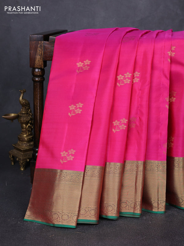 Pure kanchipuram silk saree pink and green with zari woven buttas and zari woven border