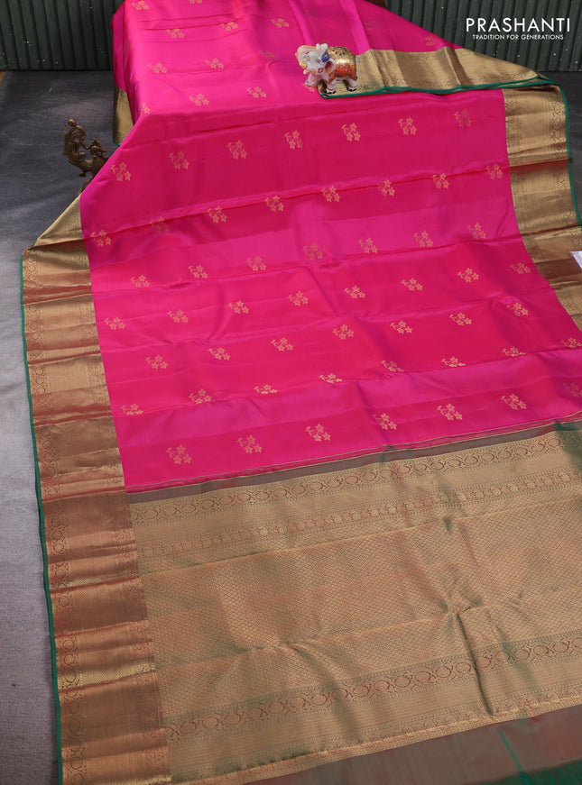 Pure kanchipuram silk saree pink and green with zari woven buttas and zari woven border