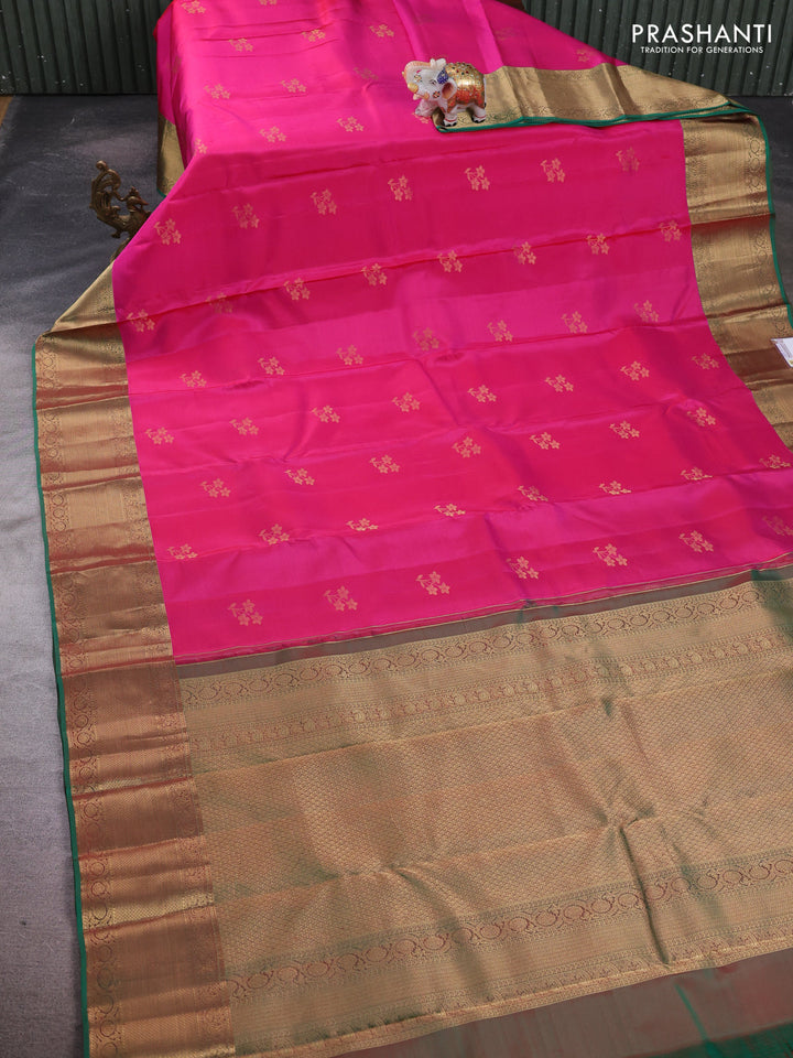 Pure kanchipuram silk saree pink and green with zari woven buttas and zari woven border