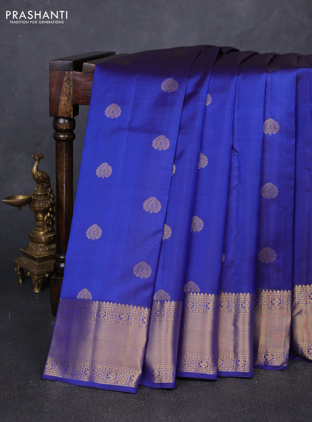 Pure kanchipuram silk saree blue with zari woven buttas and zari woven border