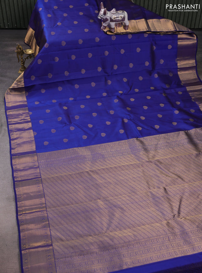 Pure kanchipuram silk saree blue with zari woven buttas and zari woven border