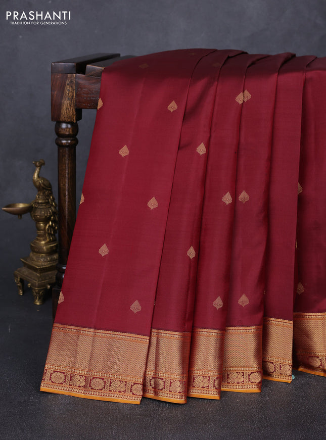 Pure kanchipuram silk saree maroon with zari woven buttas and zari woven border