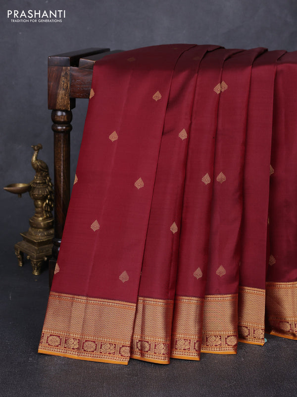 Pure kanchipuram silk saree maroon with zari woven buttas and zari woven border