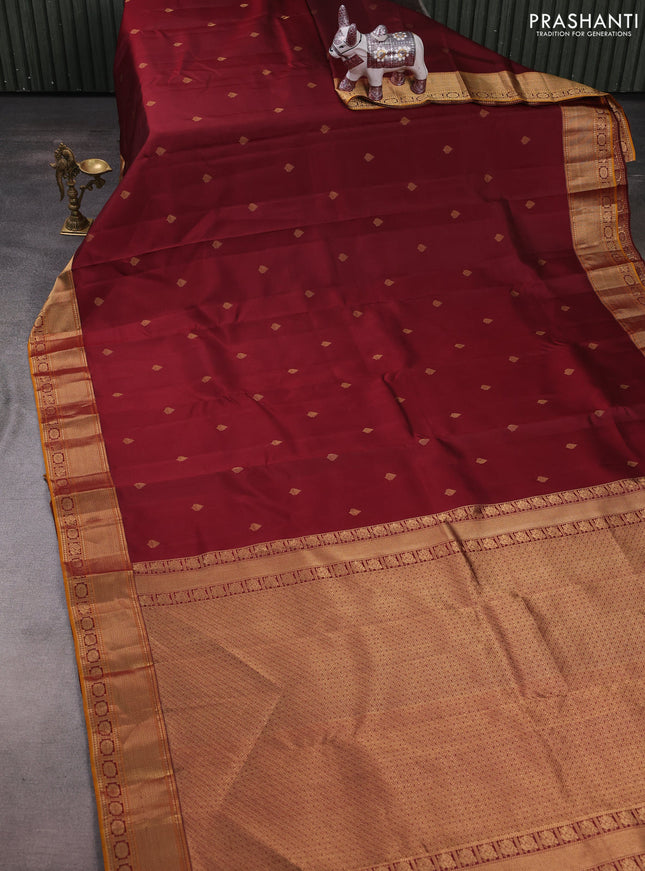 Pure kanchipuram silk saree maroon with zari woven buttas and zari woven border