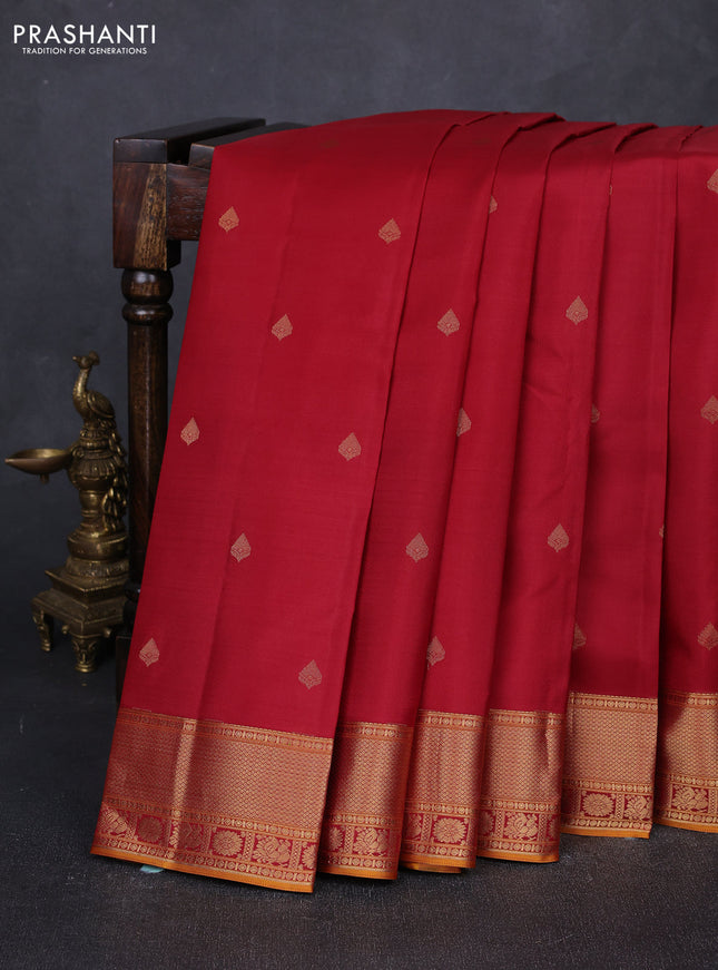 Pure kanchipuram silk saree maroon with zari woven buttas and rich zari woven border
