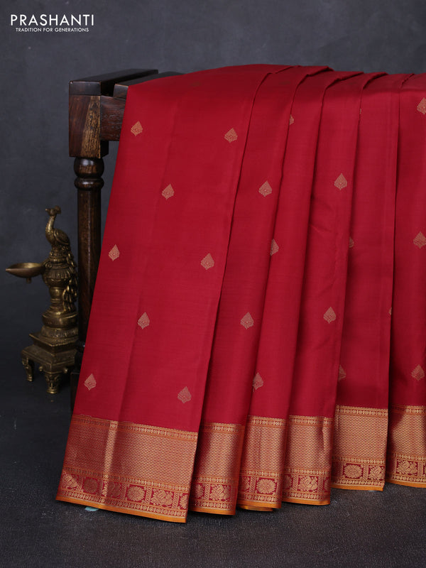 Pure kanchipuram silk saree maroon with zari woven buttas and rich zari woven border