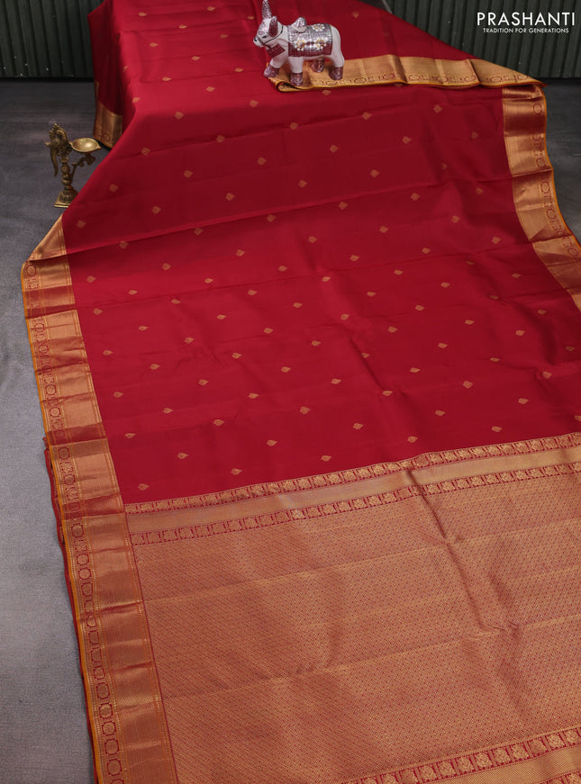 Pure kanchipuram silk saree maroon with zari woven buttas and rich zari woven border