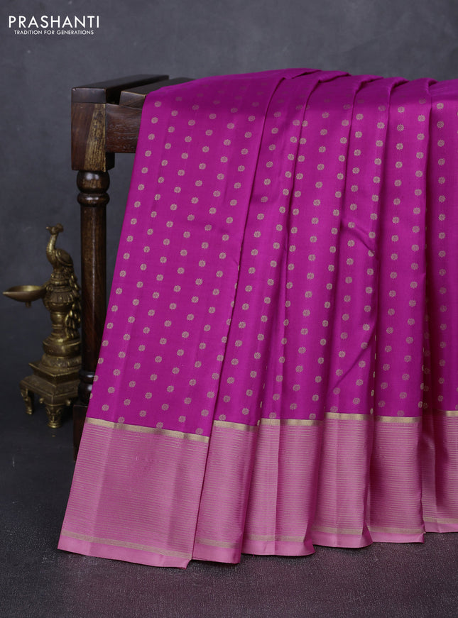 Pure kanchipuram silk saree magenta pink and peach pink with allover zari woven 1000 buttas and zari woven border