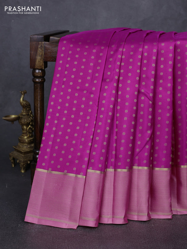Pure kanchipuram silk saree magenta pink and peach pink with allover zari woven 1000 buttas and zari woven border