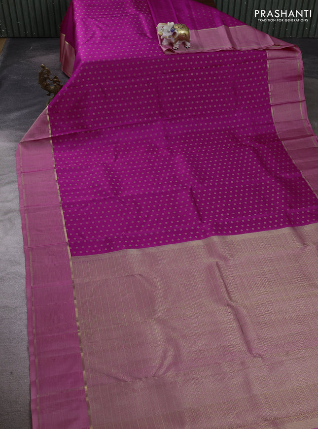 Pure kanchipuram silk saree magenta pink and peach pink with allover zari woven 1000 buttas and zari woven border