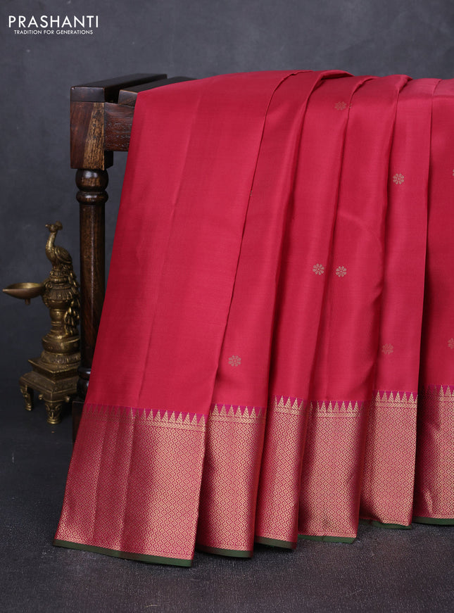 Pure kanchipuram silk saree pink shade and dark magenta pink with zari woven buttas and rich zari woven border