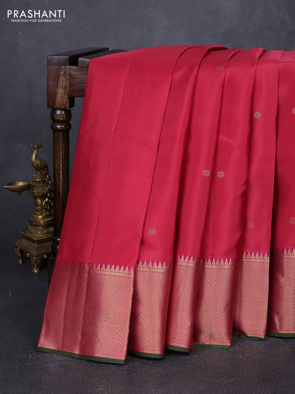 Pure kanchipuram silk saree pink shade and dark magenta pink with zari woven buttas and rich zari woven border