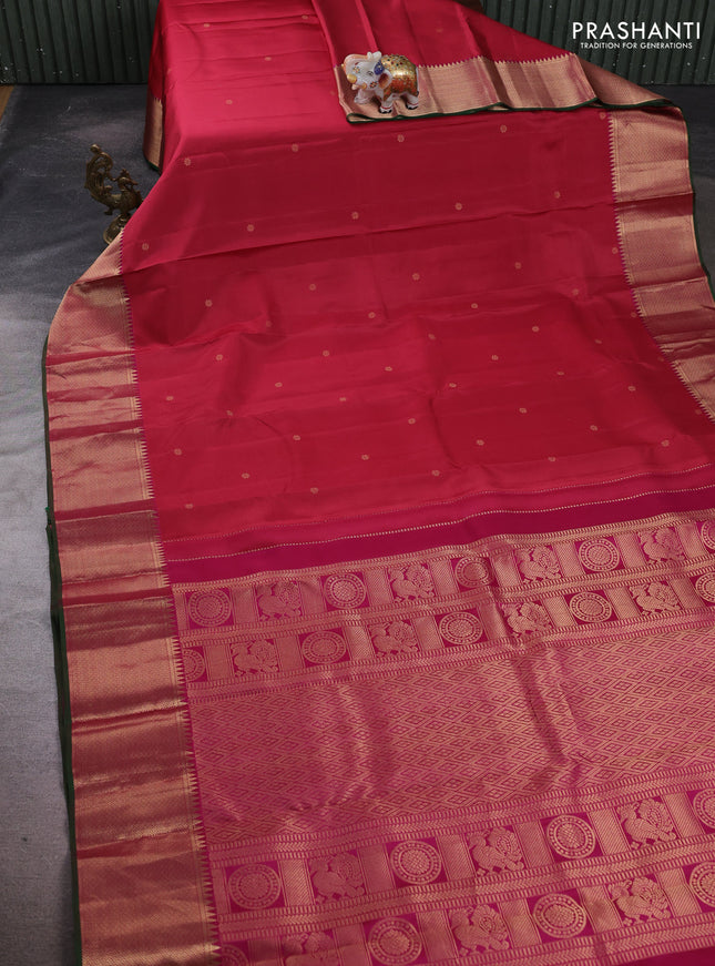 Pure kanchipuram silk saree pink shade and dark magenta pink with zari woven buttas and rich zari woven border