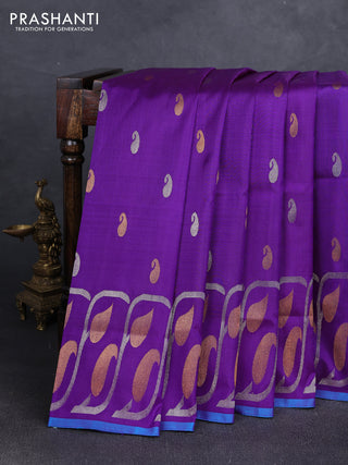 Purple & CS Blue Uppada Silk Saree - Buttas