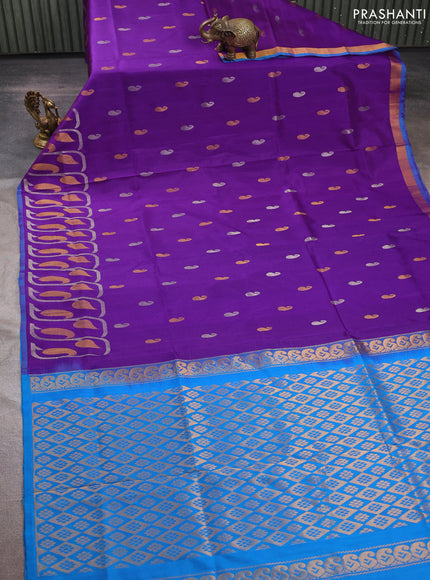 Purple & CS Blue Uppada Silk Saree - Buttas