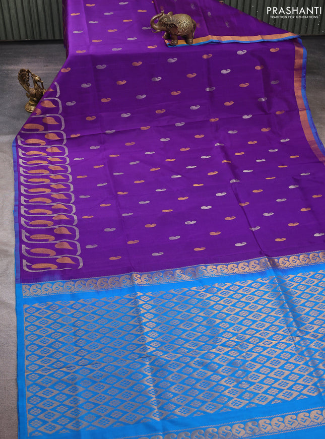 Purple & CS Blue Uppada Silk Saree - Buttas
