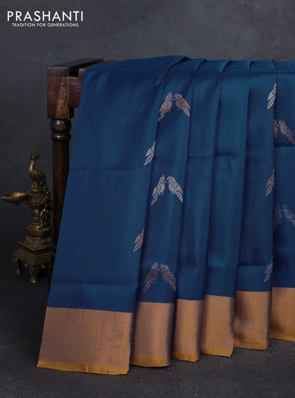 Peacock Blue & Mustard Yellow Uppada Silk Saree - Buttas