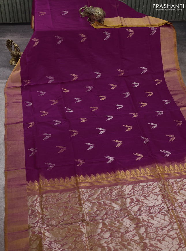 Magenta pink & mustard Yellow Uppada Silk Saree - Buttas