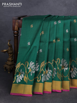 Green & Pink Uppada Silk Saree - Buttas