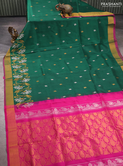 Green & Pink Uppada Silk Saree - Buttas