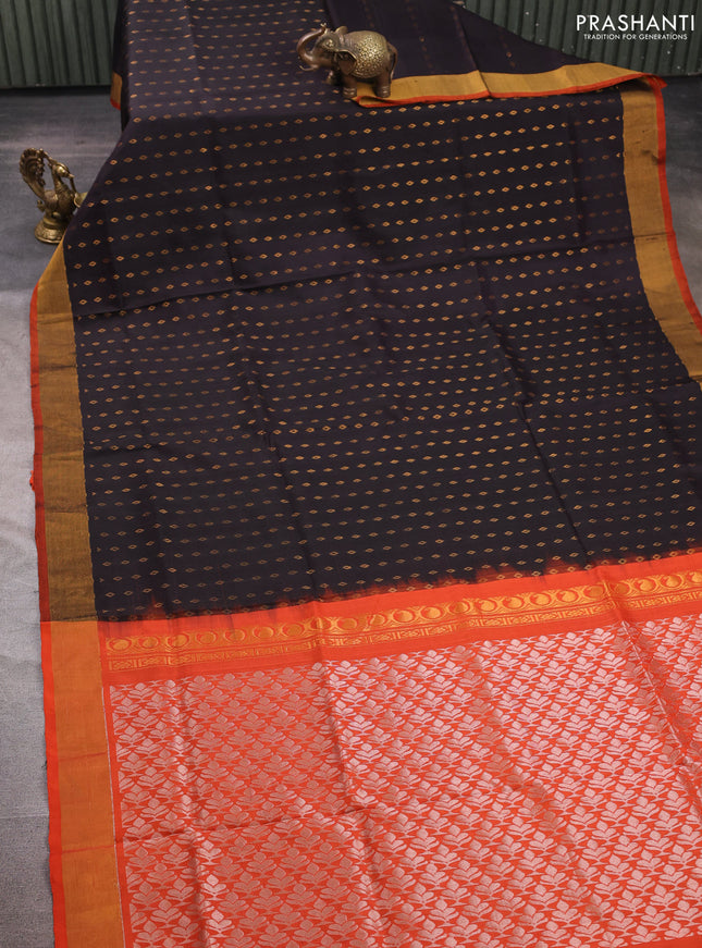 Coffee Brown & Orange Uppada Silk Saree - Buttas