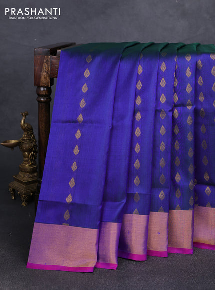 Blue & Magenta pink Uppada Silk Saree - Buttas