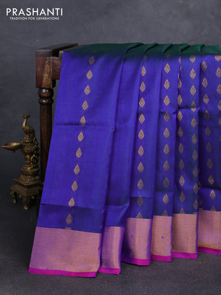 Blue & Magenta pink Uppada Silk Saree - Buttas