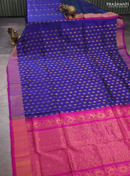 Blue & Magenta pink Uppada Silk Saree - Buttas