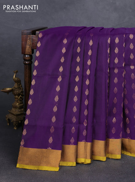 Purple & Mustard Green Uppada Silk Saree - Buttas