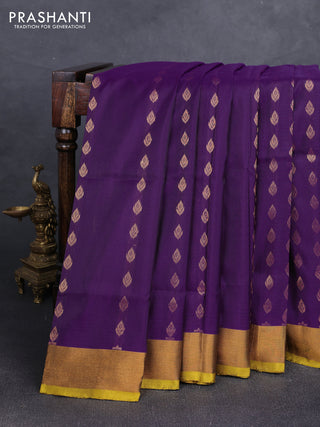 Purple & Mustard Green Uppada Silk Saree - Buttas