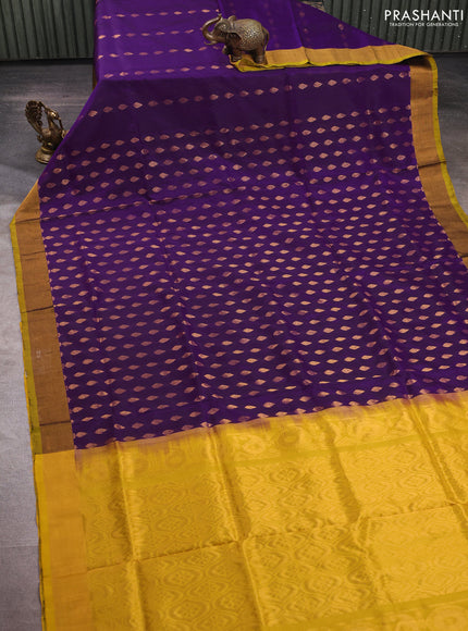 Purple & Mustard Green Uppada Silk Saree - Buttas