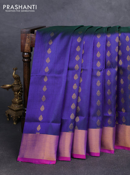 Blue & Pink Uppada Silk Saree - Buttas