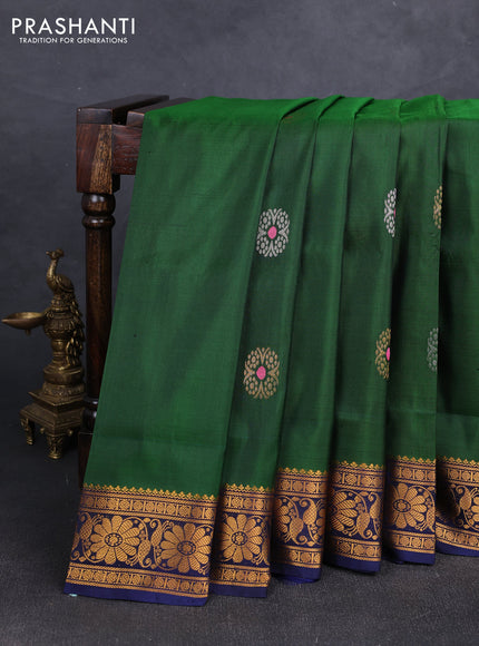 Green & Navy Blue Uppada Silk Saree - Buttas