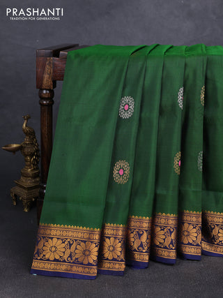 Green & Navy Blue Uppada Silk Saree - Buttas
