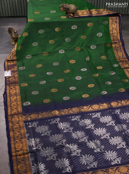 Green & Navy Blue Uppada Silk Saree - Buttas