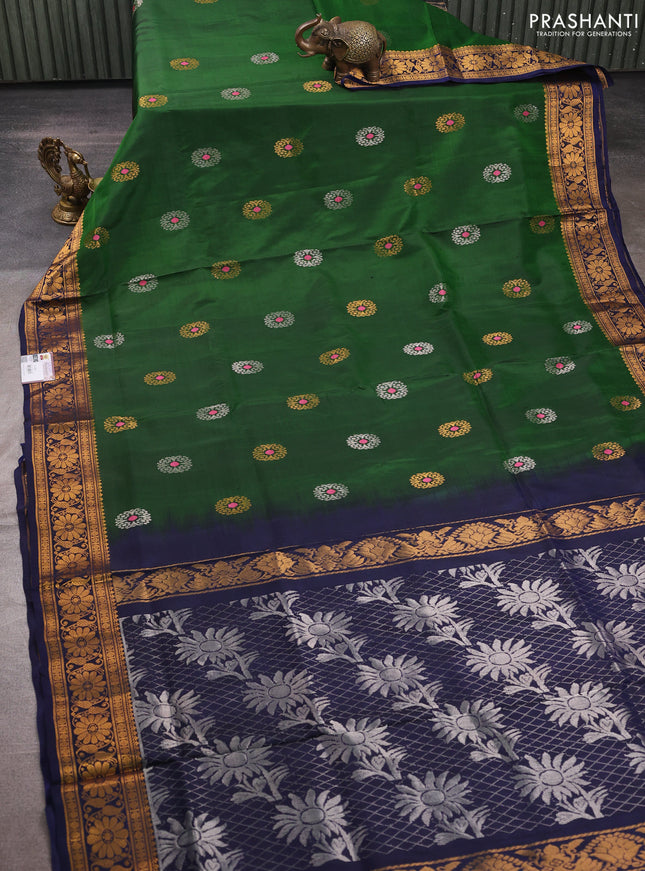Green & Navy Blue Uppada Silk Saree - Buttas