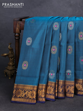 Peacock Green & Navy Blue Uppada Silk Saree - Buttas