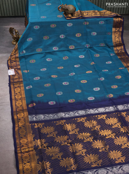 Peacock Green & Navy Blue Uppada Silk Saree - Buttas
