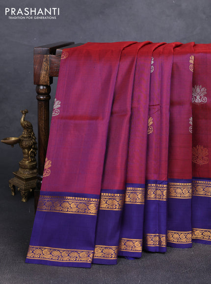 Wine & Navy Blue  Uppada Silk Saree - Buttas