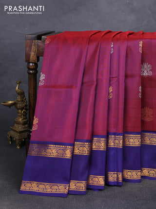Wine & Navy Blue  Uppada Silk Saree - Buttas