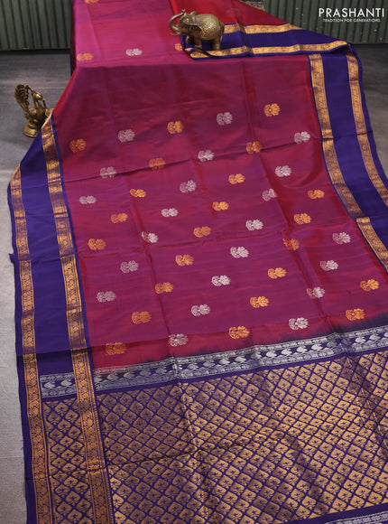 Wine & Navy Blue  Uppada Silk Saree - Buttas