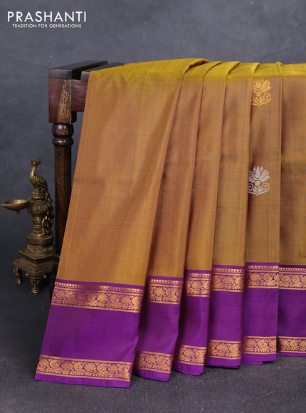 Mustard Green & Purple  Uppada Silk Saree - Buttas