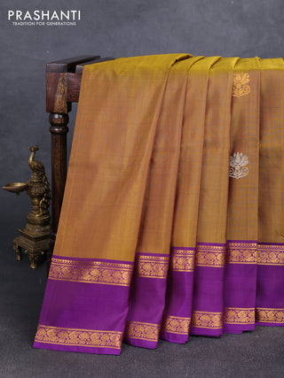 Mustard Green & Purple  Uppada Silk Saree - Buttas
