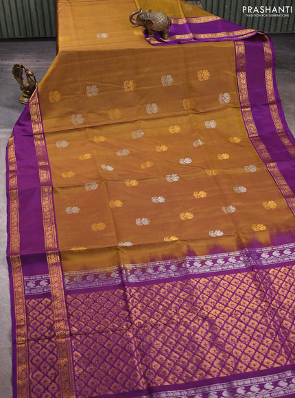 Mustard Green & Purple  Uppada Silk Saree - Buttas