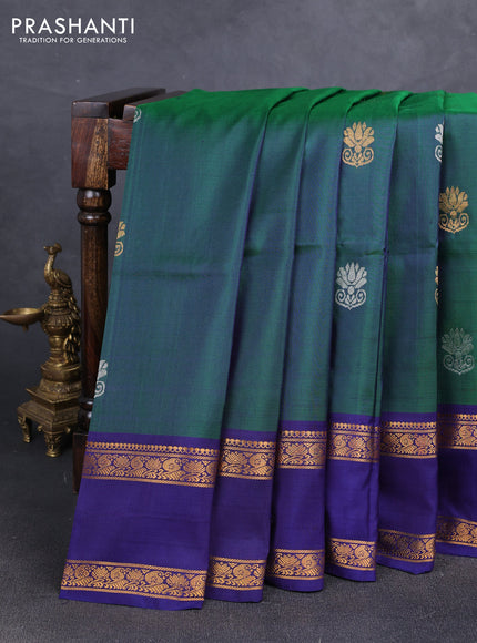 Green & Navy Blue  Uppada Silk Saree - Buttas